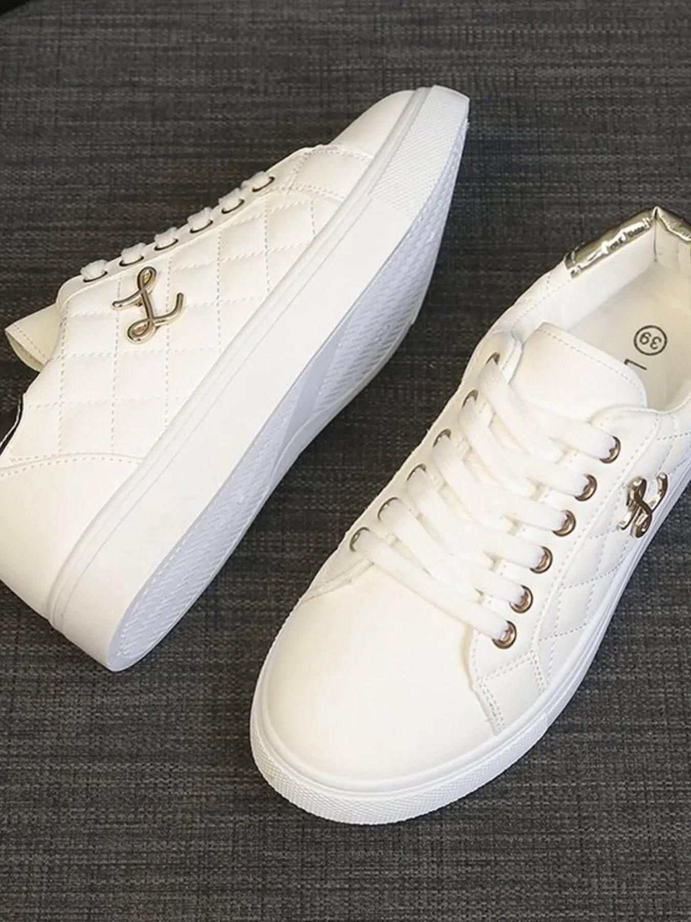 Quilted Platform Sneakers with Metallic Gold Accents - Tredona LLC