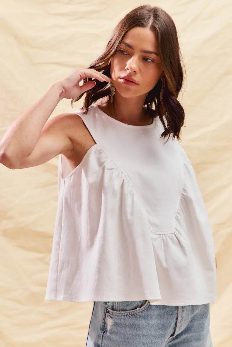 SO ME Game Day Color Denim Ruched Sleeveless Top - Tredona LLC
