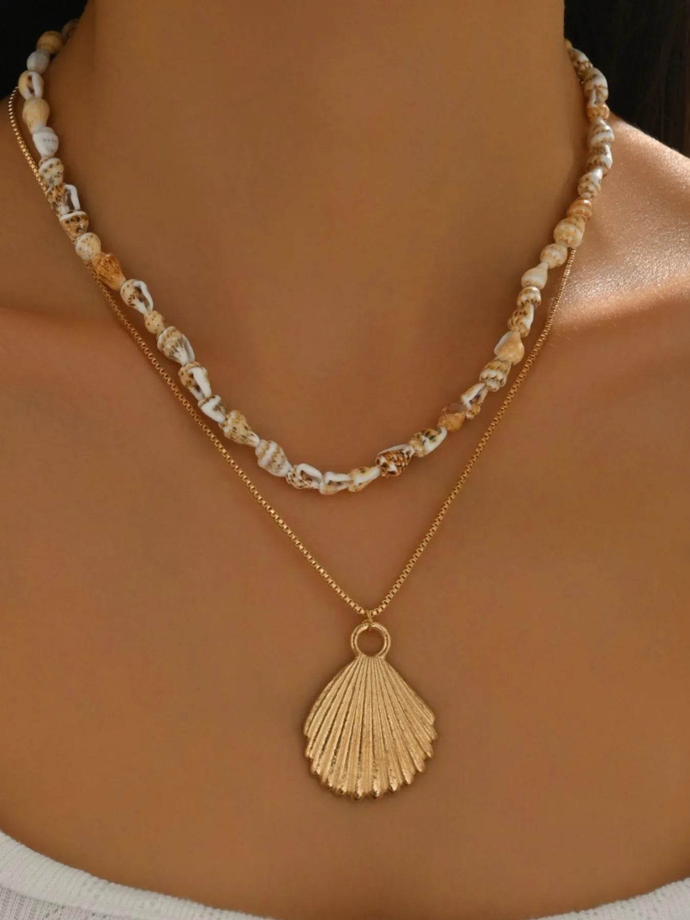 18K Gold-Plated Shell Layered Shell Pendant Necklace - Tredona LLC