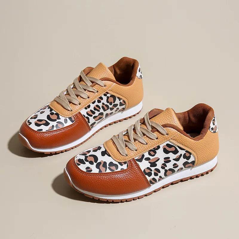Leopard Round Toe Lace Up Sneakers - Tredona LLC