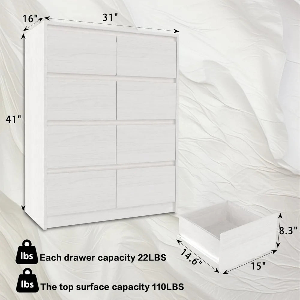 8 Drawers Dresser for Bedroom, Tall Dresser with 8 Drawers Wood Double Dresser Chest of Drawers, Modern Wide Storage Organizer C