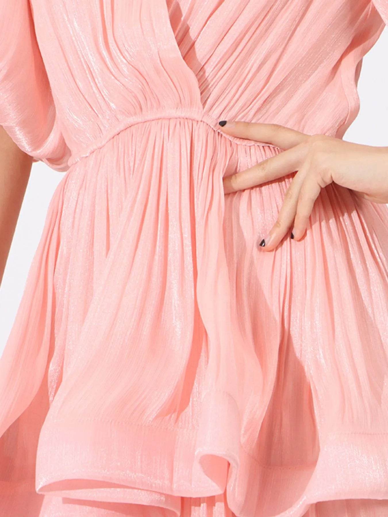 Layered Surplice Puff Sleeve Maxi Dress - Tredona LLC