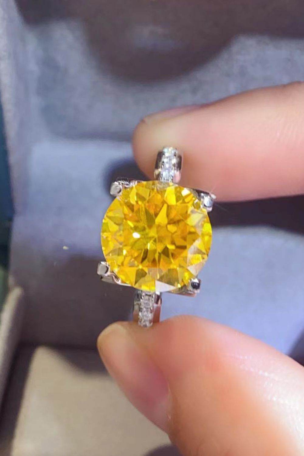 5 Carat Moissanite 925 Sterling Silver Ring in Banana Yellow - Tredona LLC
