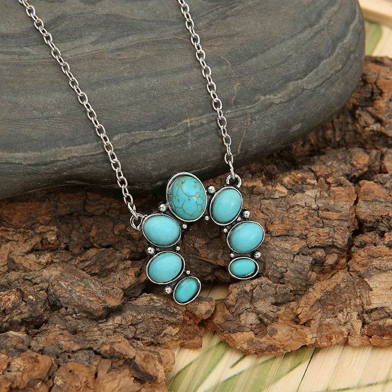 Artificial Turquoise Alloy Pendant Necklace - Tredona LLC