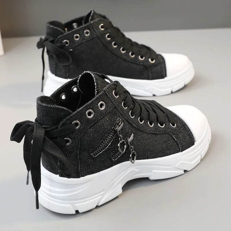 Decor Zipper Lace Up Round Toe Platform Sneakers - Tredona LLC