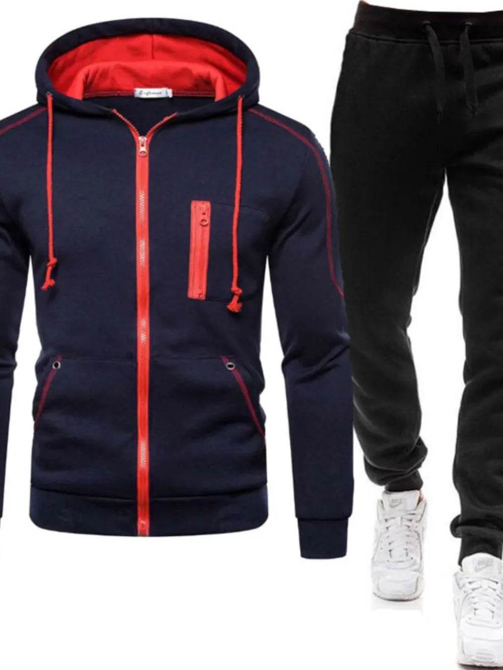 Men's Full Size Zip Up Long Sleeve Hoodie and Pants Set Plus Size - Tredona LLC