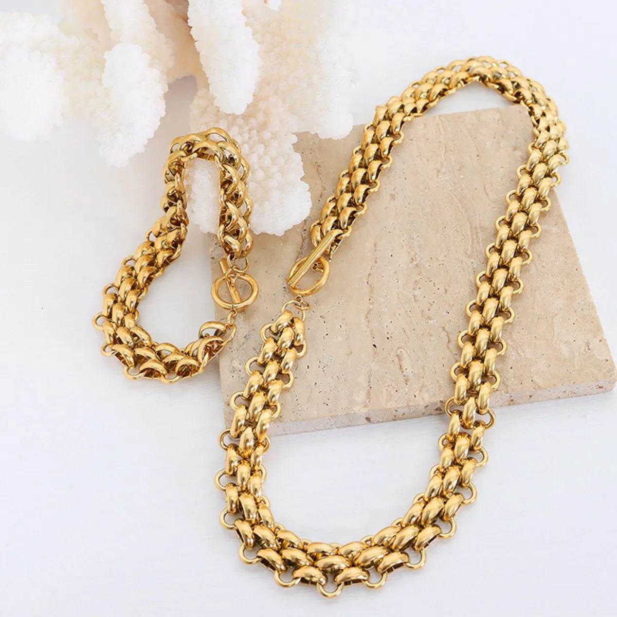 Gold Chain Link Jewelry Set with Necklace and Bracelet - Tredona LLC