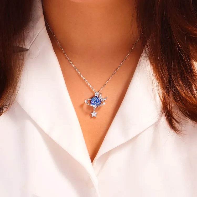 Starry Sky Inlaid Zircon Moon Star Necklace - Tredona LLC