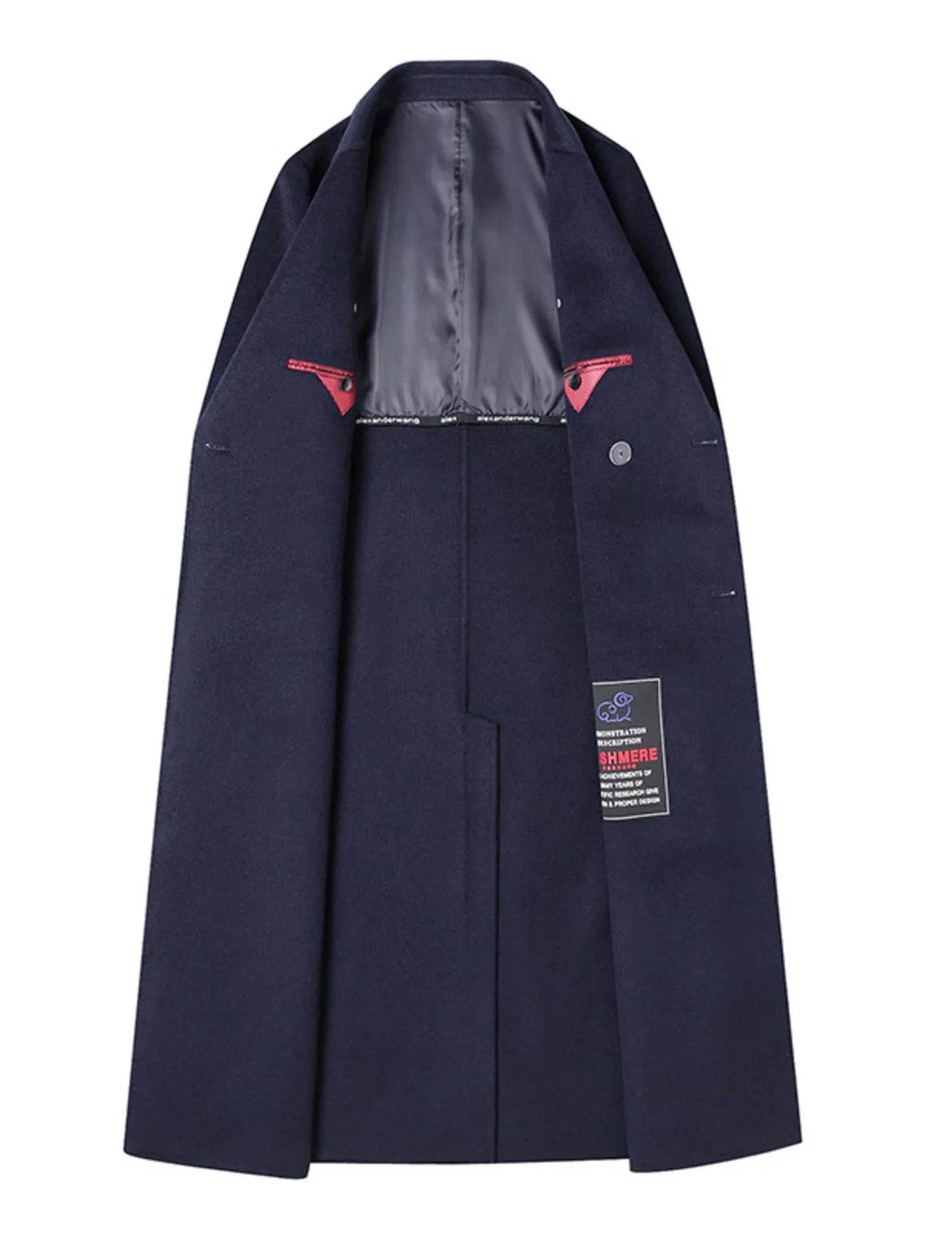 Men's Plus Size Double-Breasted Long Wool Coat - Tredona LLC