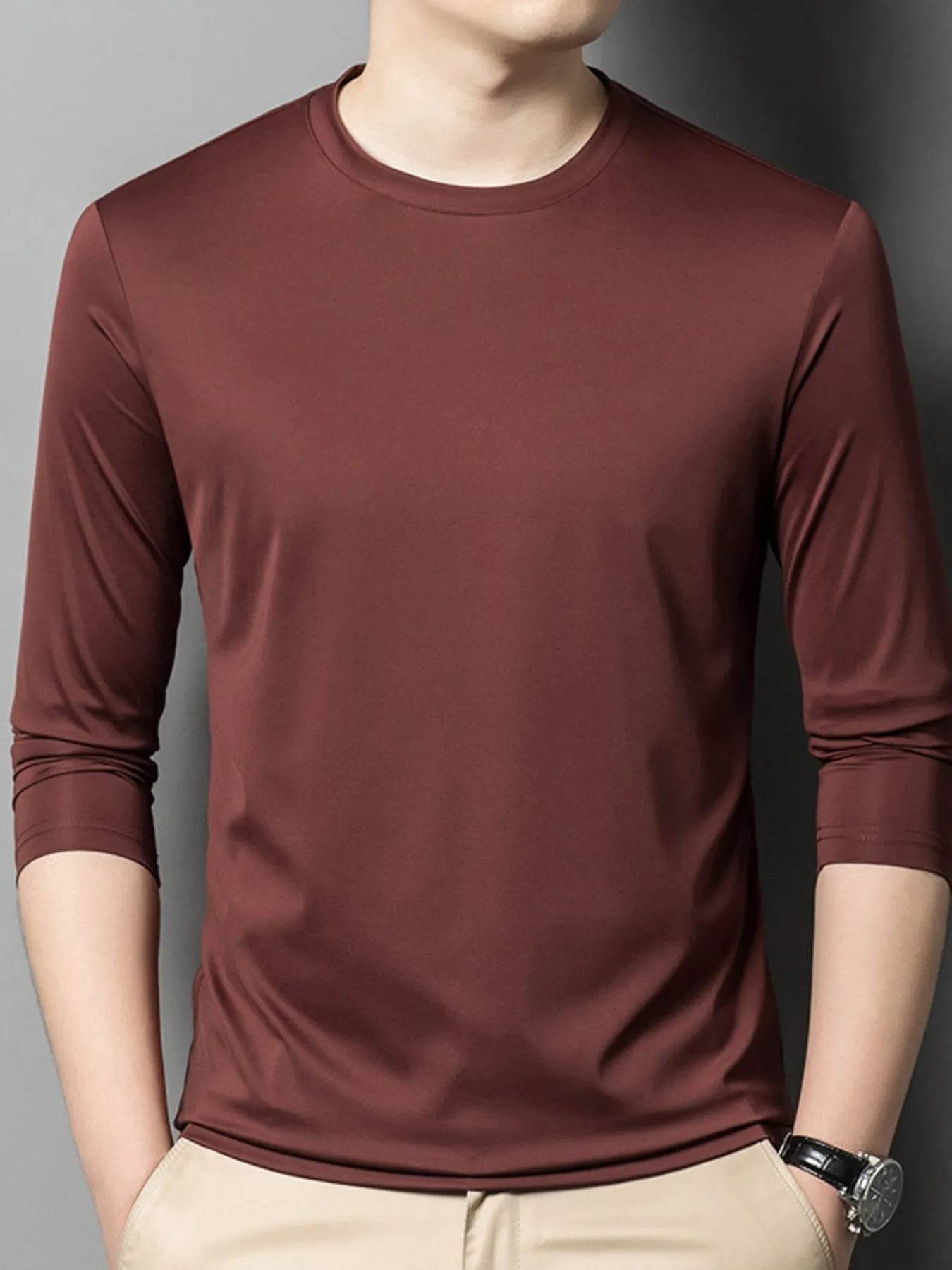Men's Plus Size Round Neck Long Sleeve T-Shirt - Tredona LLC