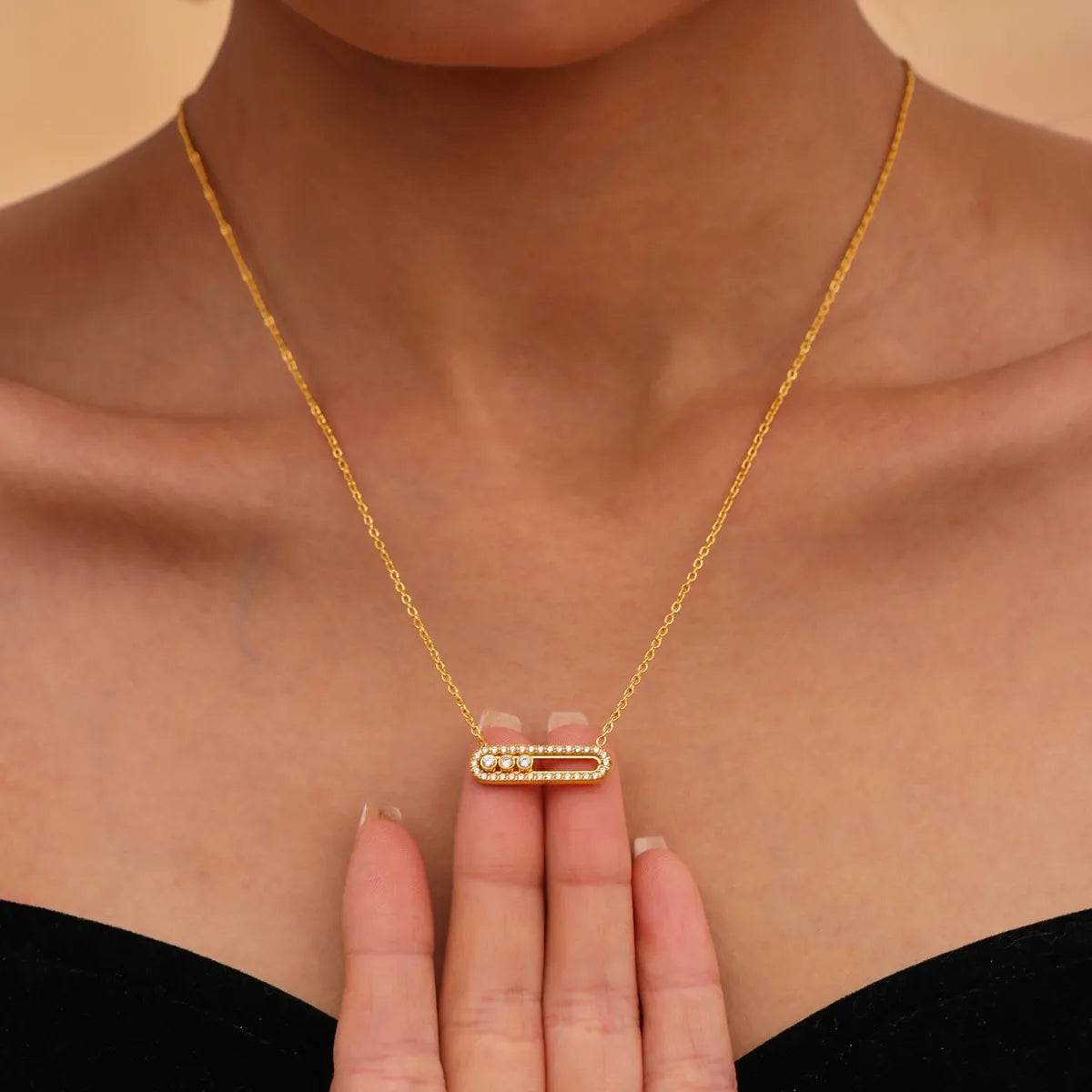 Moving Crystal Bar Necklace and Ring Jewelry Set - Tredona LLC