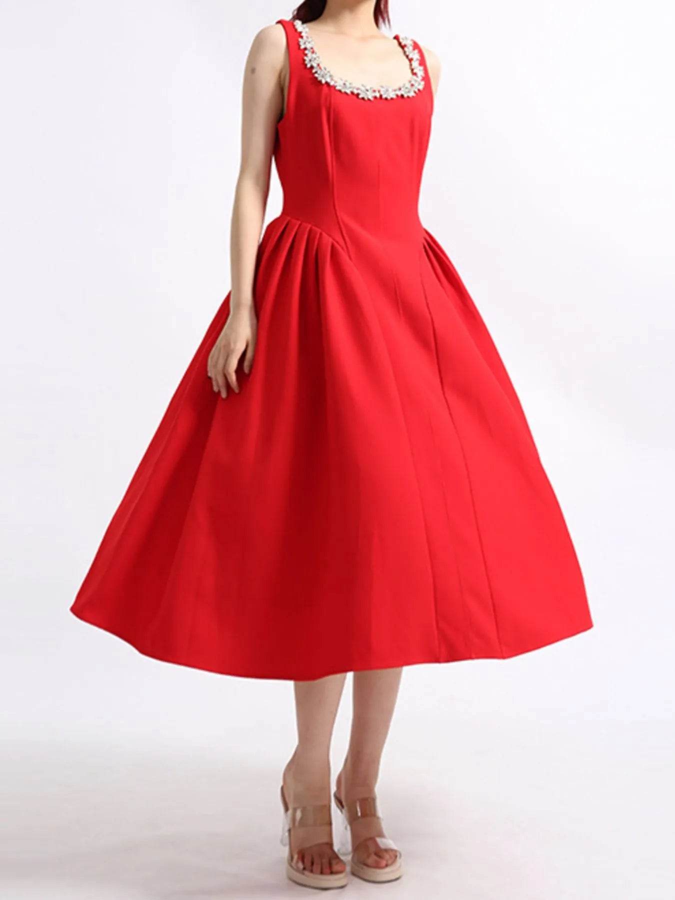 Flower Scoop Neck Sleeveless Dress - Tredona LLC