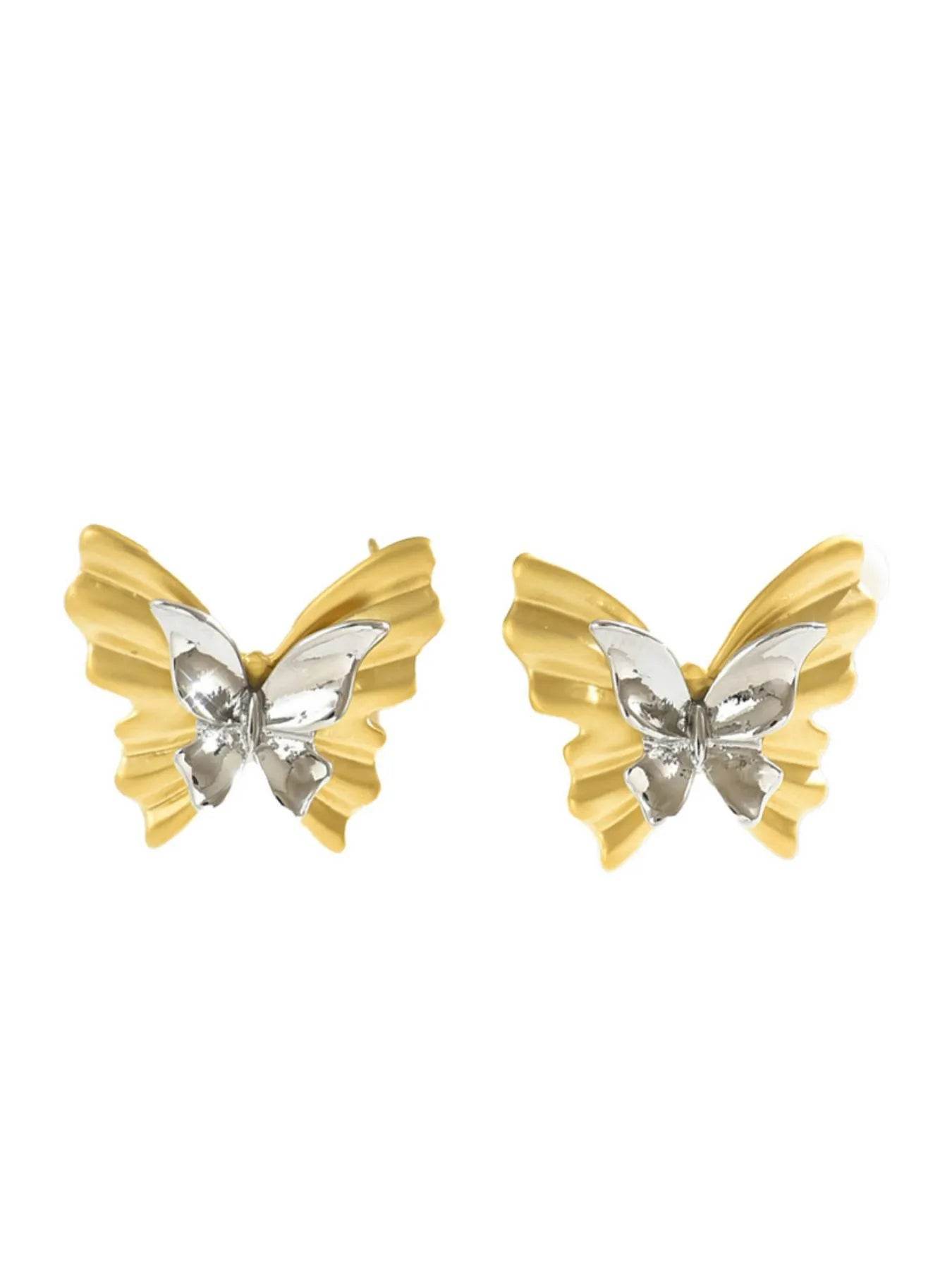 Two-Tone Stainless Steel Butterfly Earrings - Tredona LLC