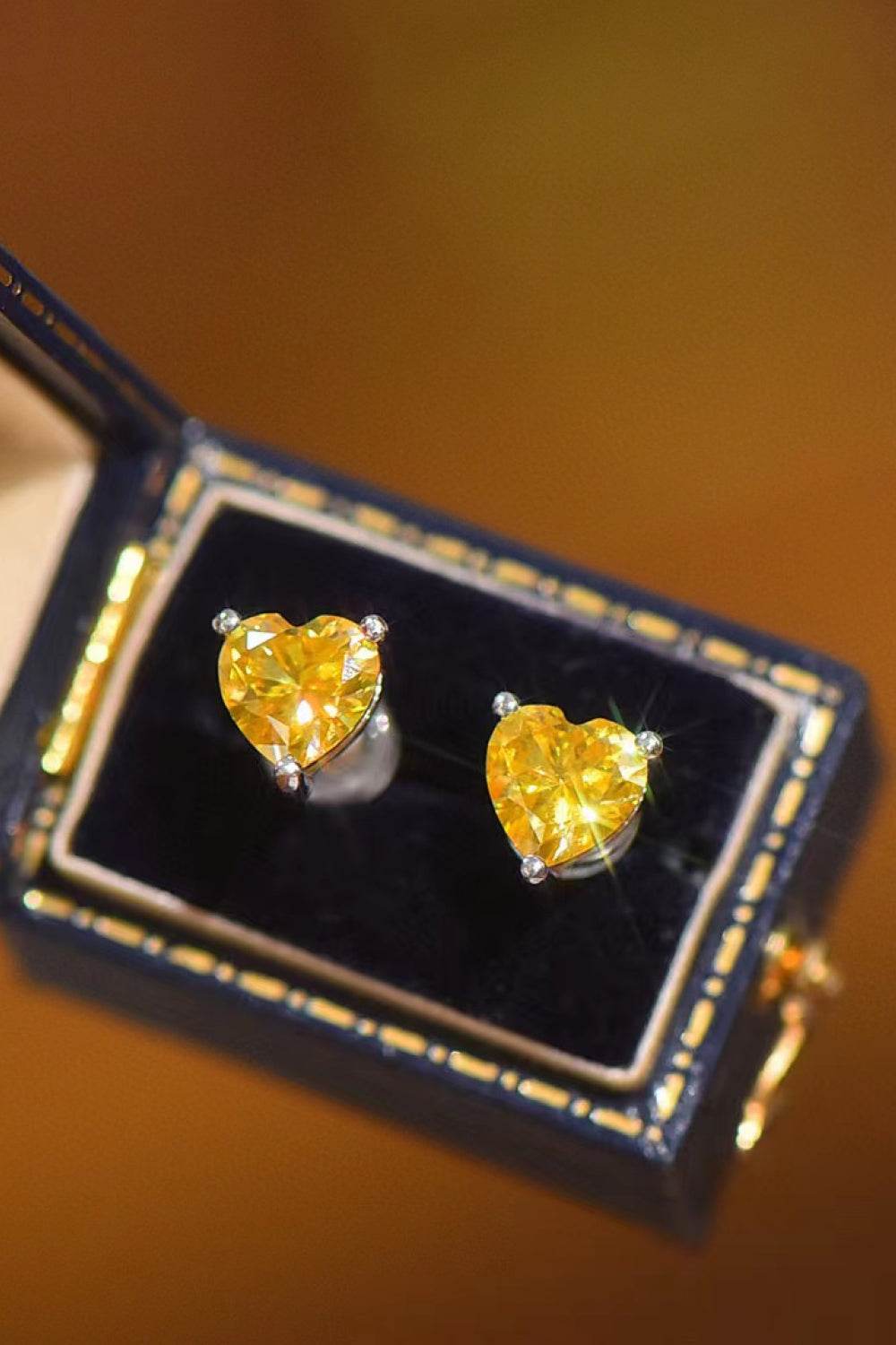 2 Carat Yellow Heart Moissanite Platinum-Plated Earrings - Tredona LLC
