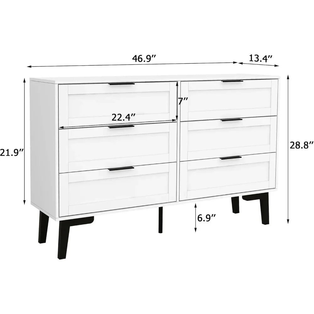 TaoHFE 6 Drawer Dresser for Bedroom Modern White Chest of Drawers for Nursery Wood Dresser for Kids Horizontal Dressers & Chests