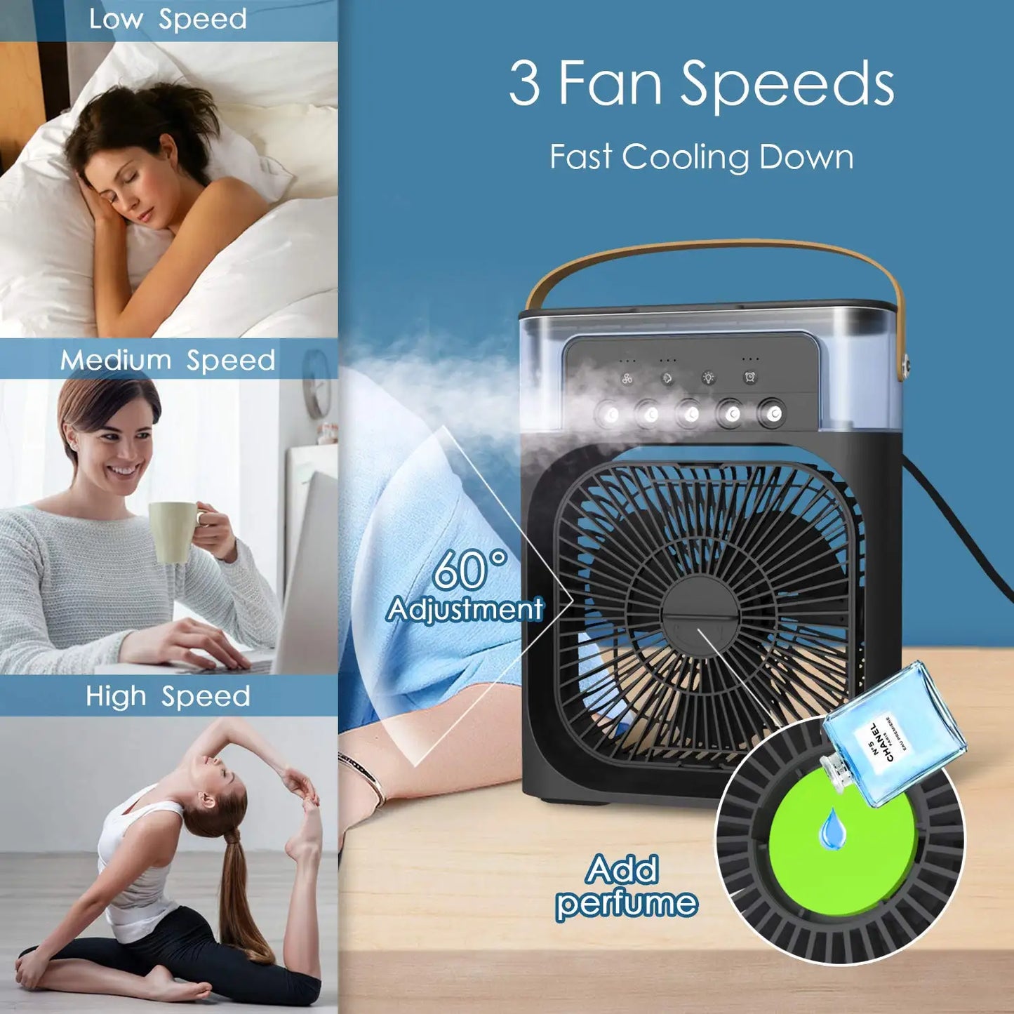 3 In 1 Fan Air Conditioners Portable USB Electric Fan LED Night Light Water Mist Fan Table Air Humidifier For Home Summer Cooler