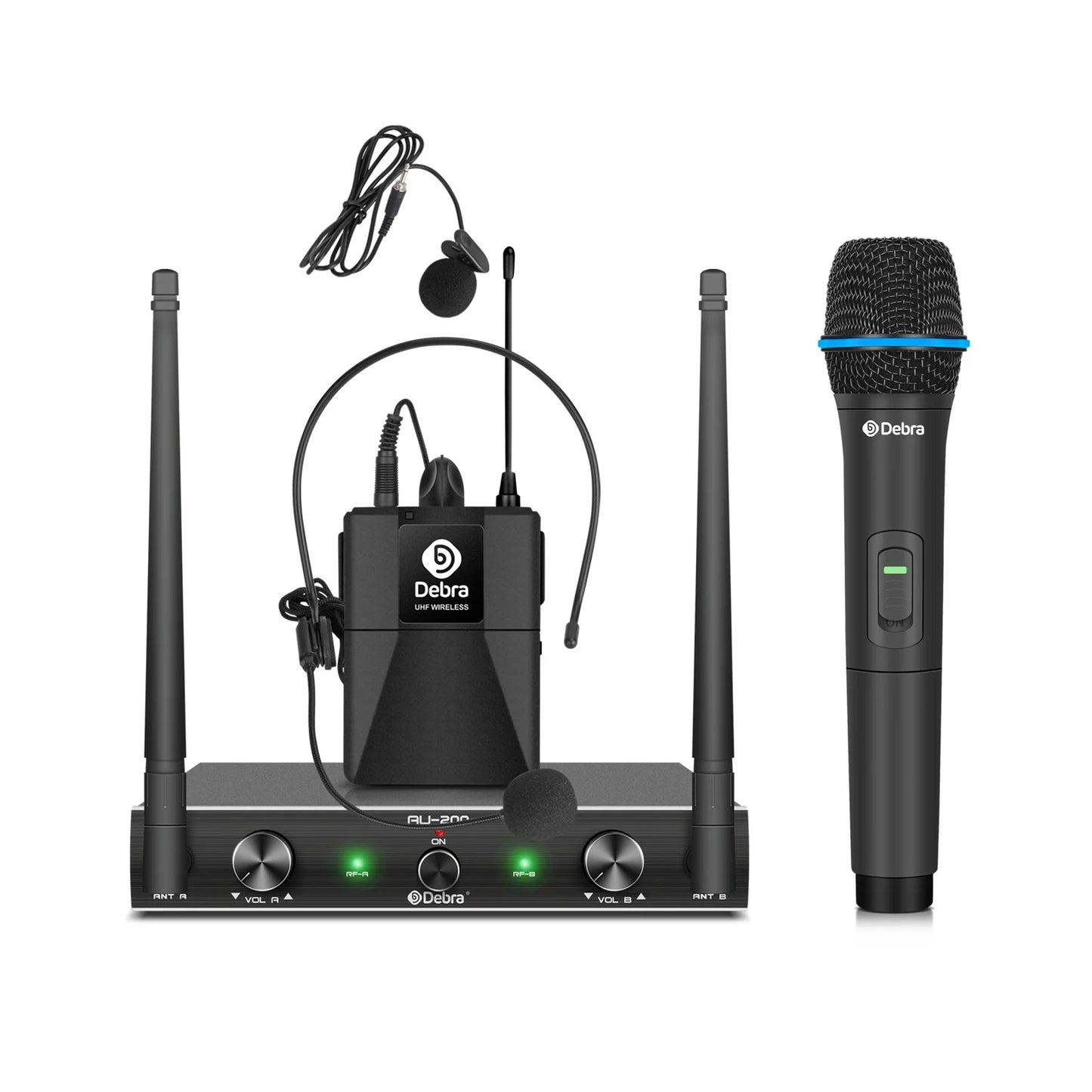 Professional UHF Wireless Microphone System 2 Channels 50m Range with Receiver for Karaoke Singing Home Party Performance 500-59