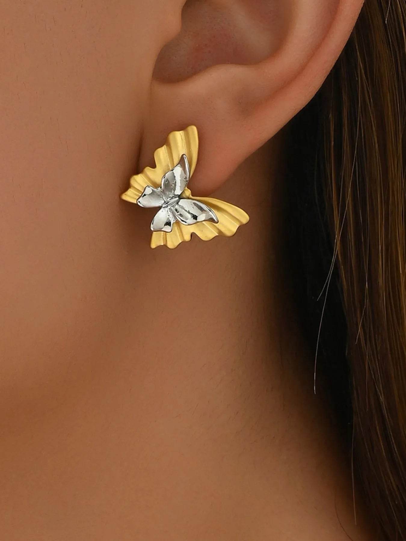 Two-Tone Stainless Steel Butterfly Earrings - Tredona LLC