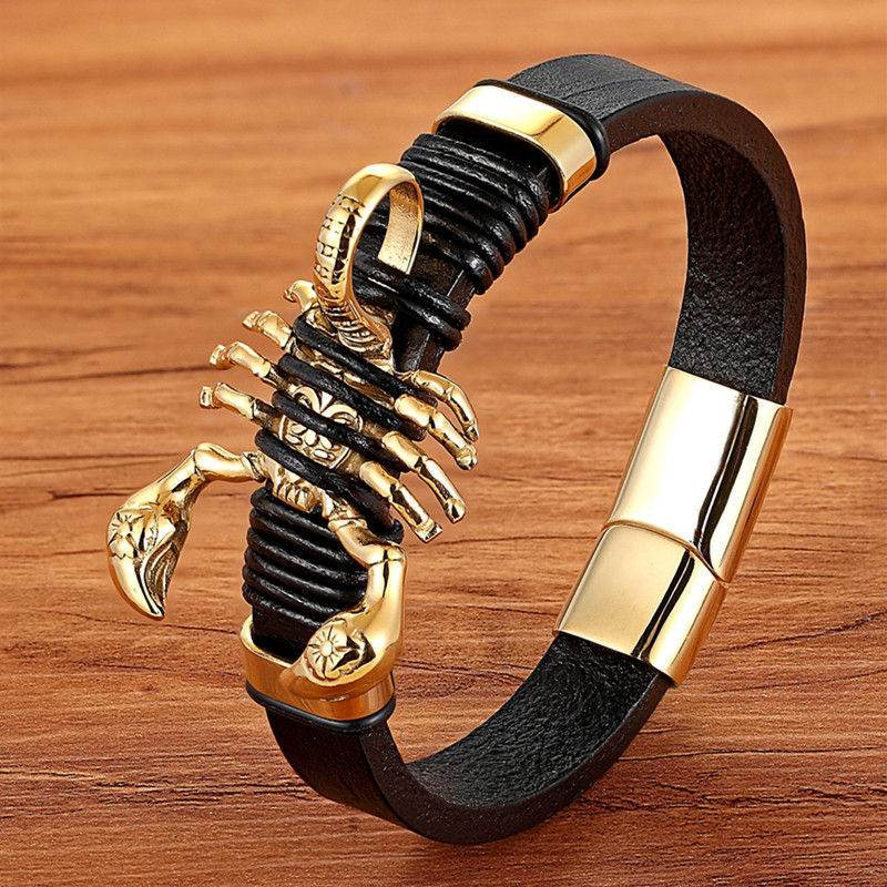 Scorpion Bracelet Leather Woven Bracelet Men - Tredona LLC
