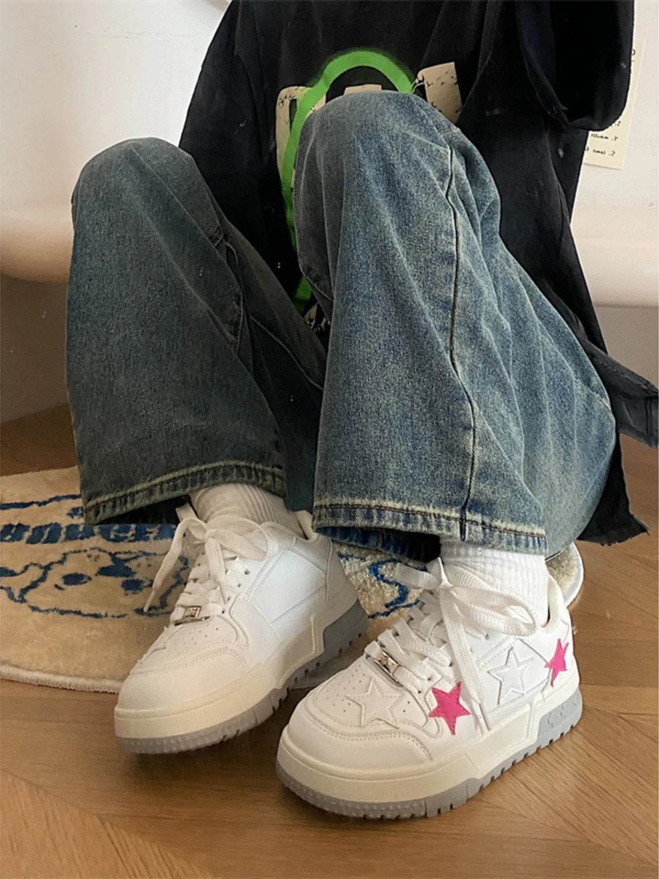 Star Pattern Lace Up Sneakers - Tredona LLC