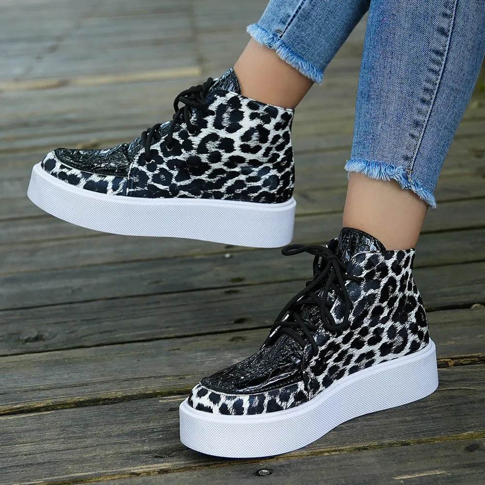 PU Leather Leopard Platform Sneakers - Tredona LLC