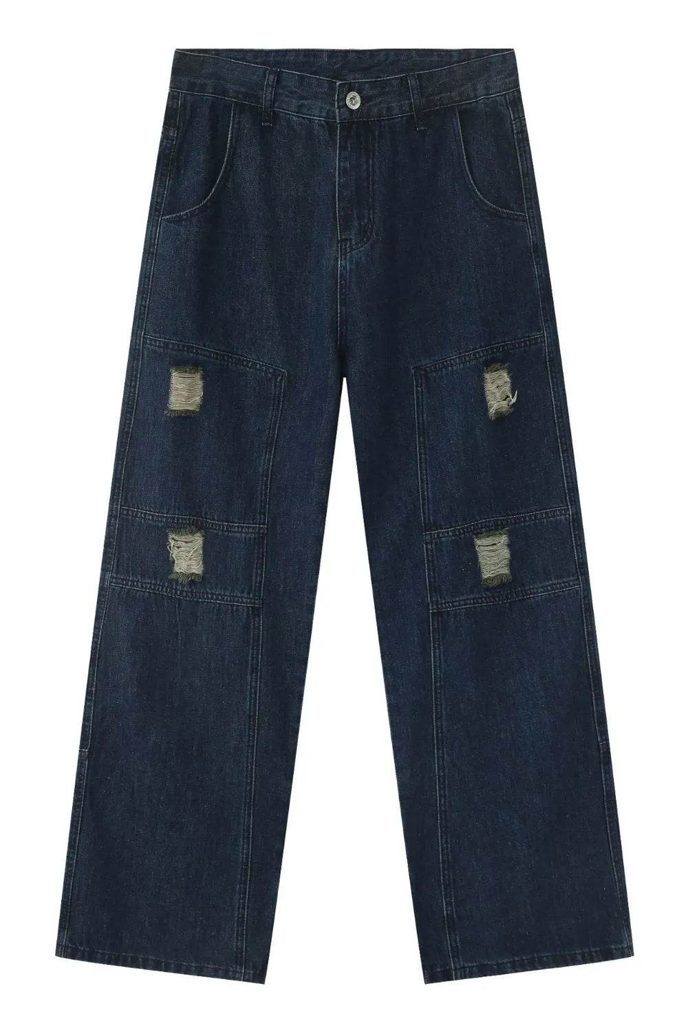 Men's Distressed Jeans with Pockets - Tredona LLC