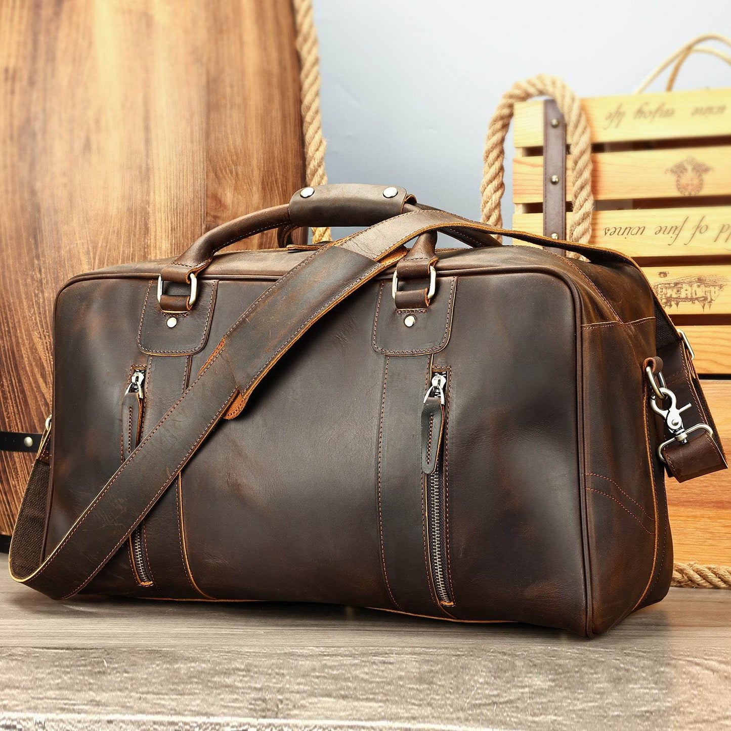 Retro Short-distance Travel Bag Genuine Leather Men - Tredona LLC