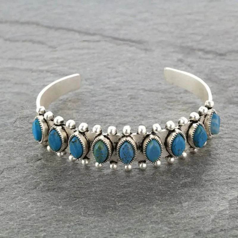 Artificial Turquoise Alloy Open Bracelet - Tredona LLC
