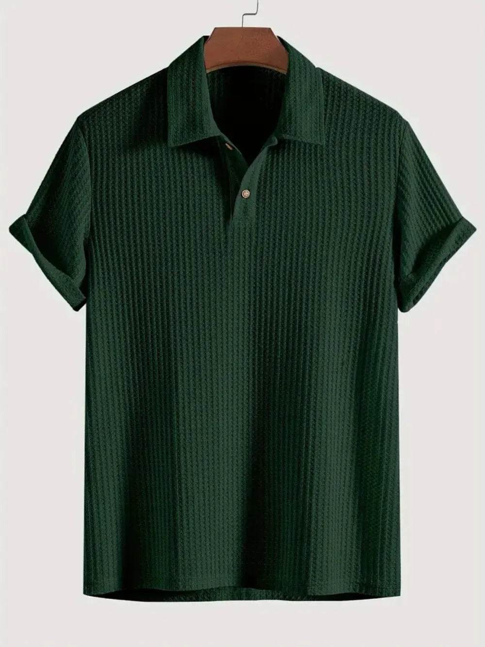 Men's Waffle-Knit Collared Neck Short Sleeve Polo - Tredona LLC