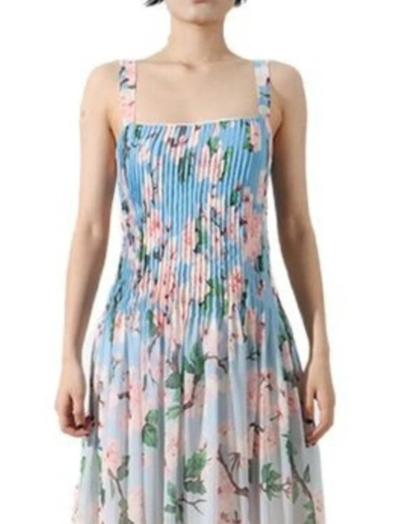 Floral Print Pleated Maxi Dress - Tredona LLC