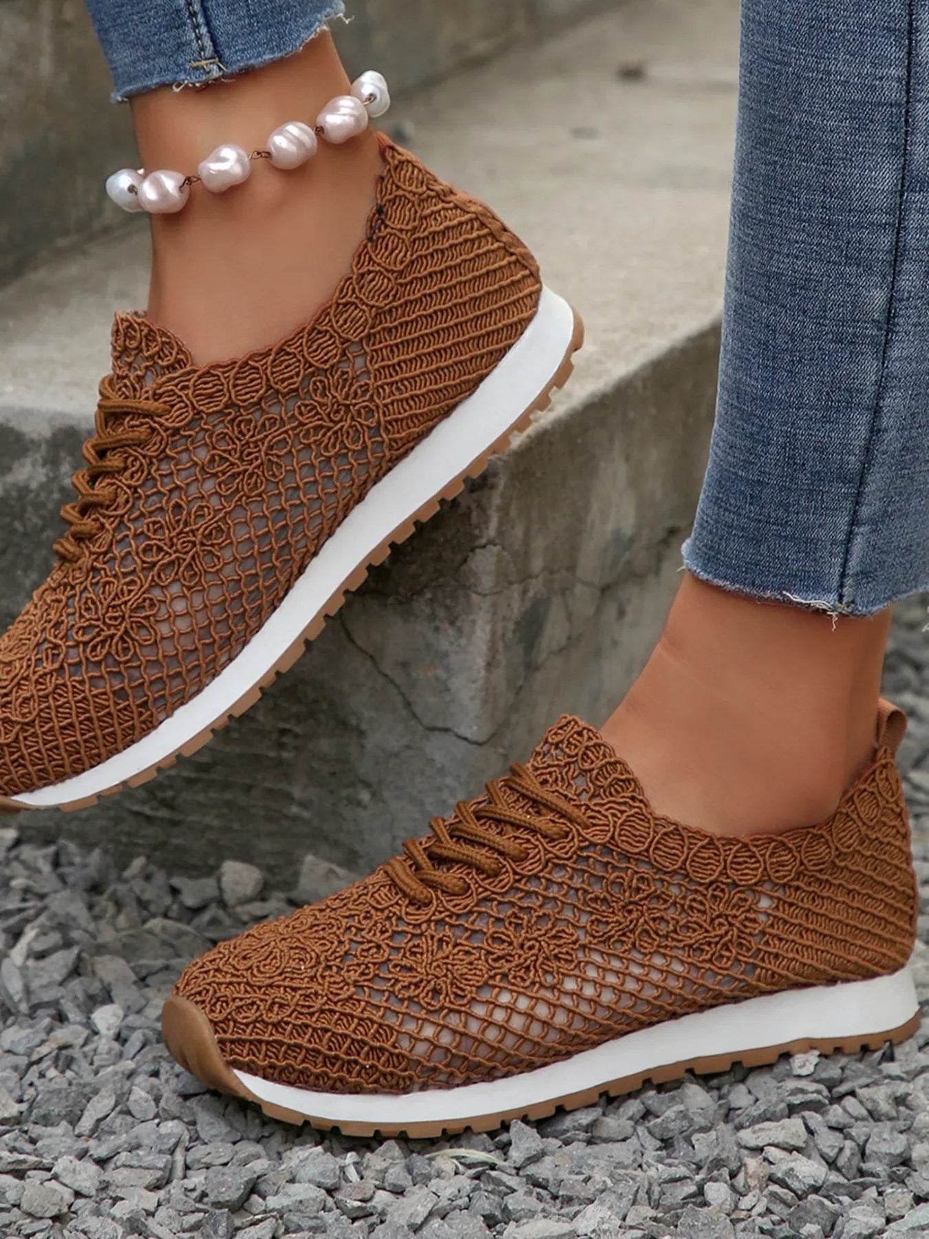 Breathable Mesh Lace-Up Sneakers - Tredona LLC