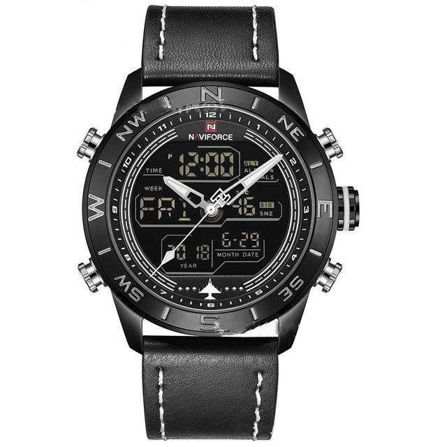 NAVIFORCE 9144 Fashion Gold Men Sport Watches Mens LED Analog Digital Watch Army Military Leather Quartz Watch Relogio Masculino - Tredona LLC