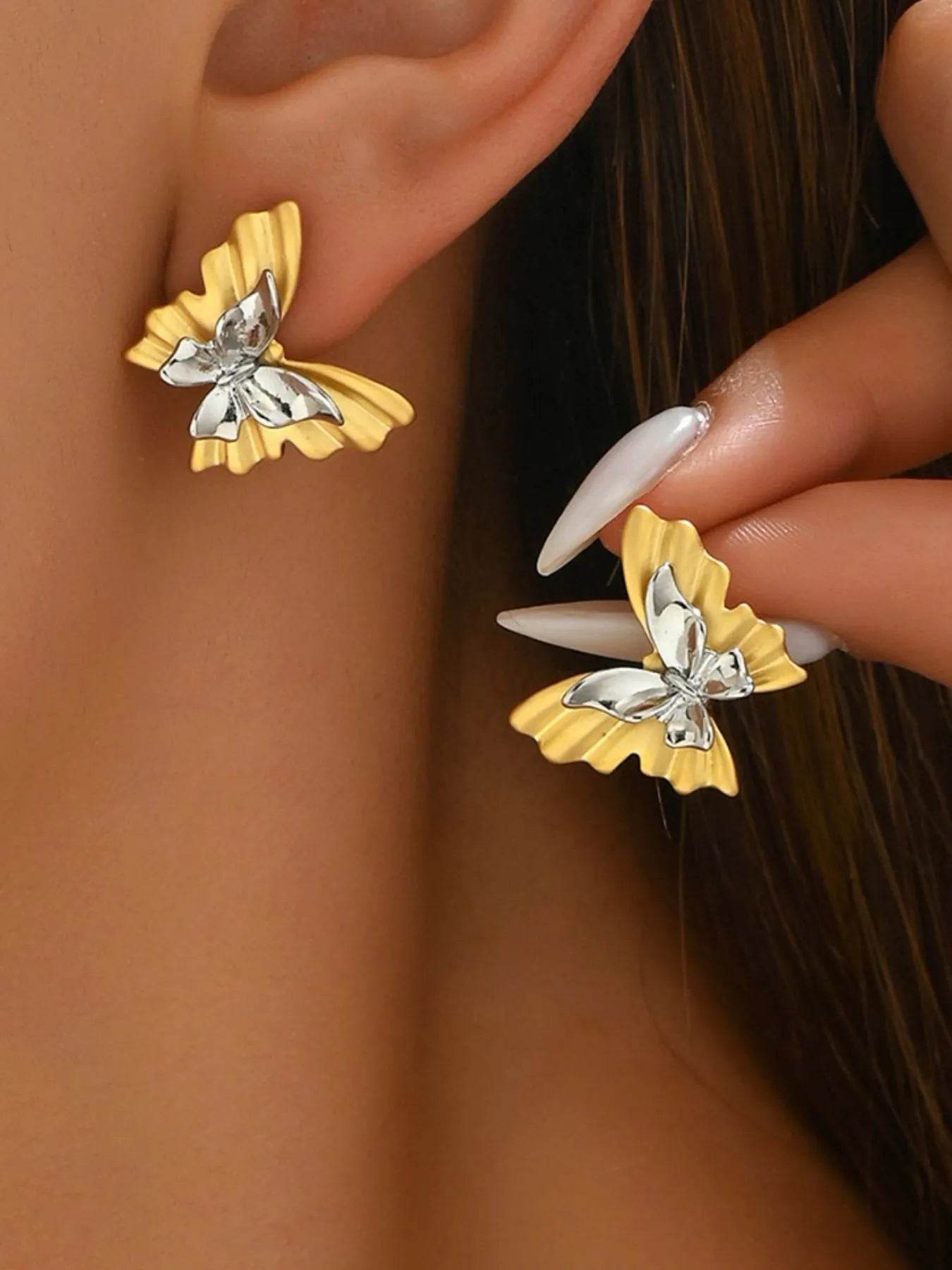 Two-Tone Stainless Steel Butterfly Earrings - Tredona LLC