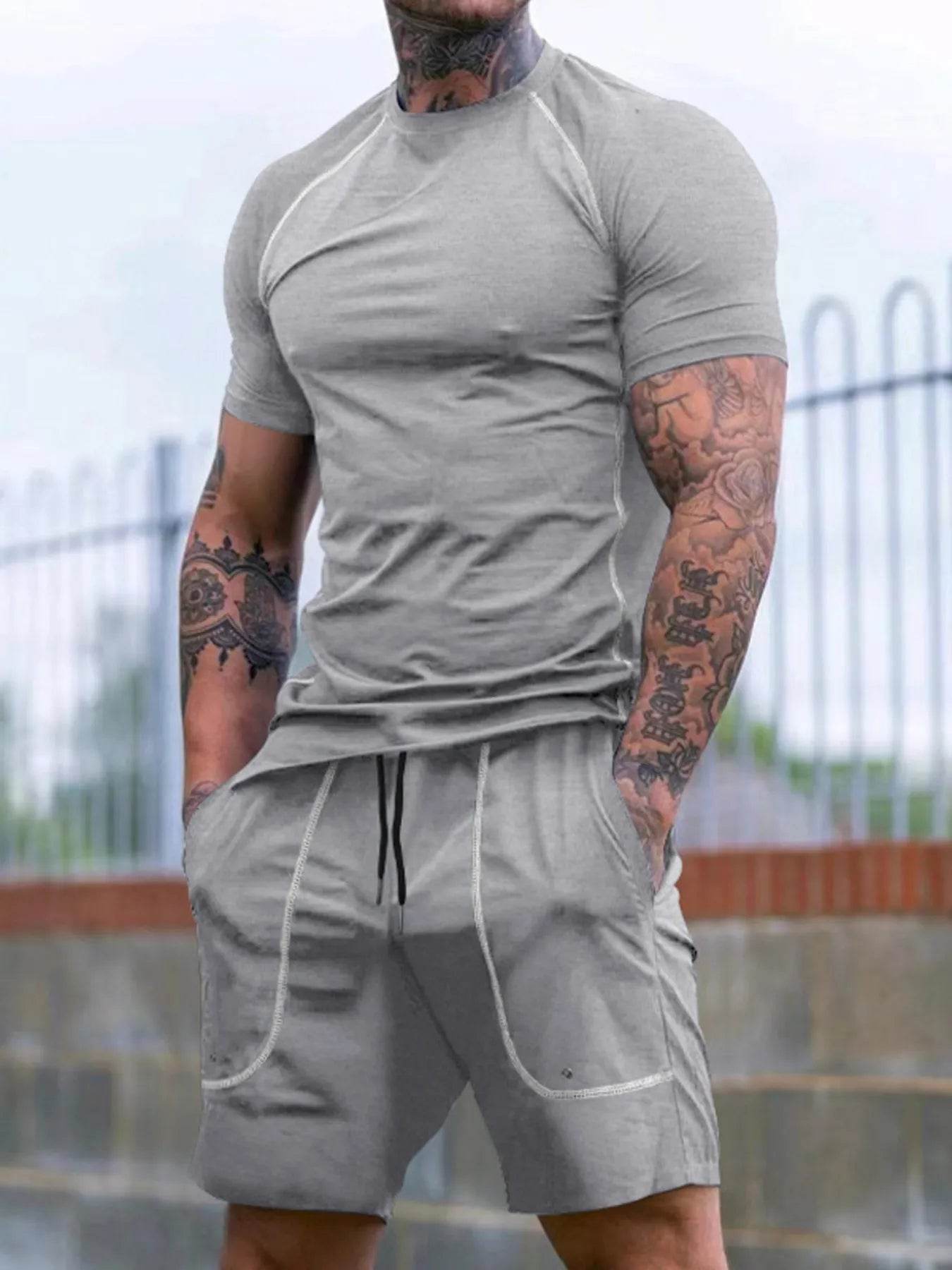 Men's Full Size Round Neck Short Sleeve T-Shirt and Shorts Set Plus Size - Tredona LLC