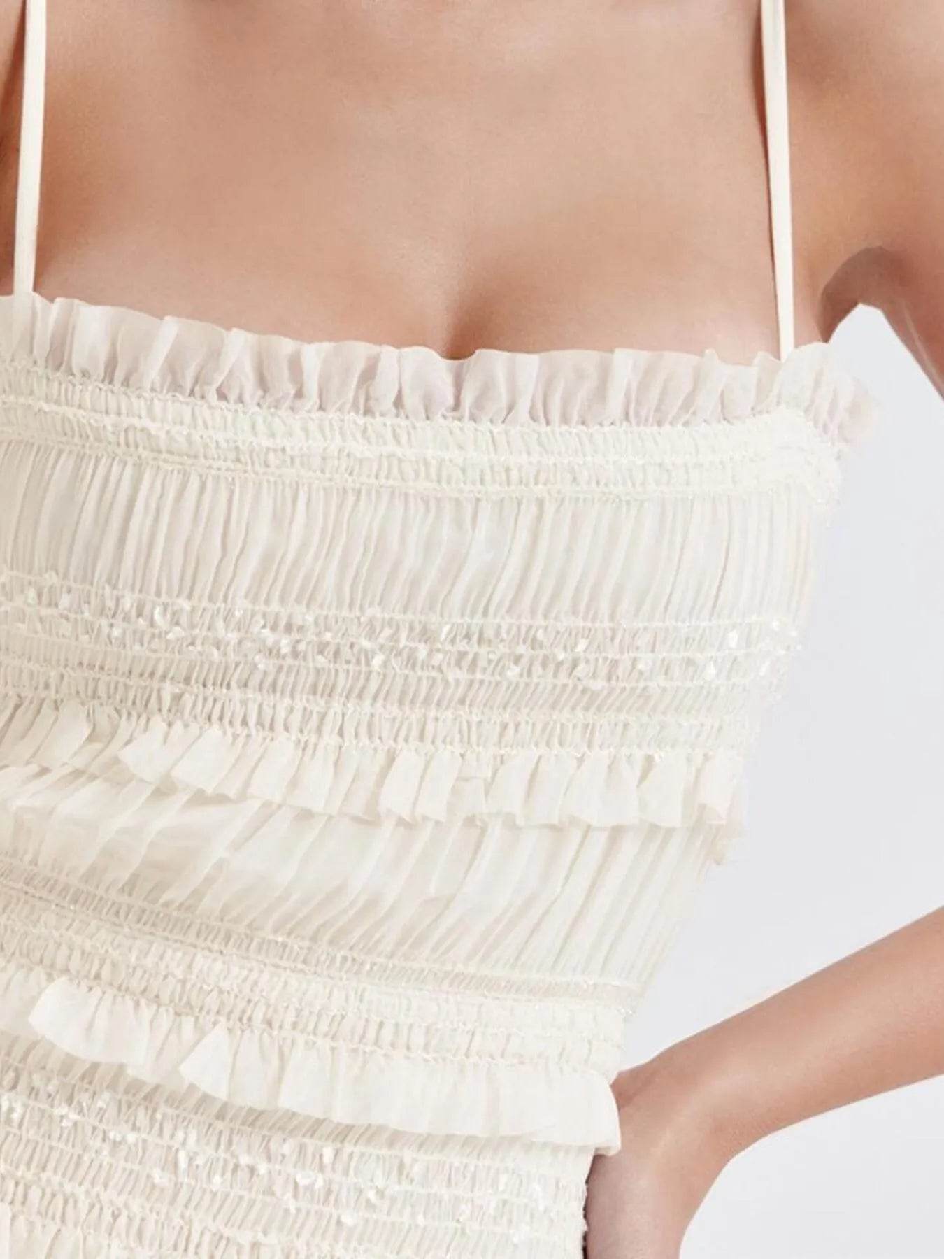Frill Tiered Textured Maxi Cami Dress - Tredona LLC