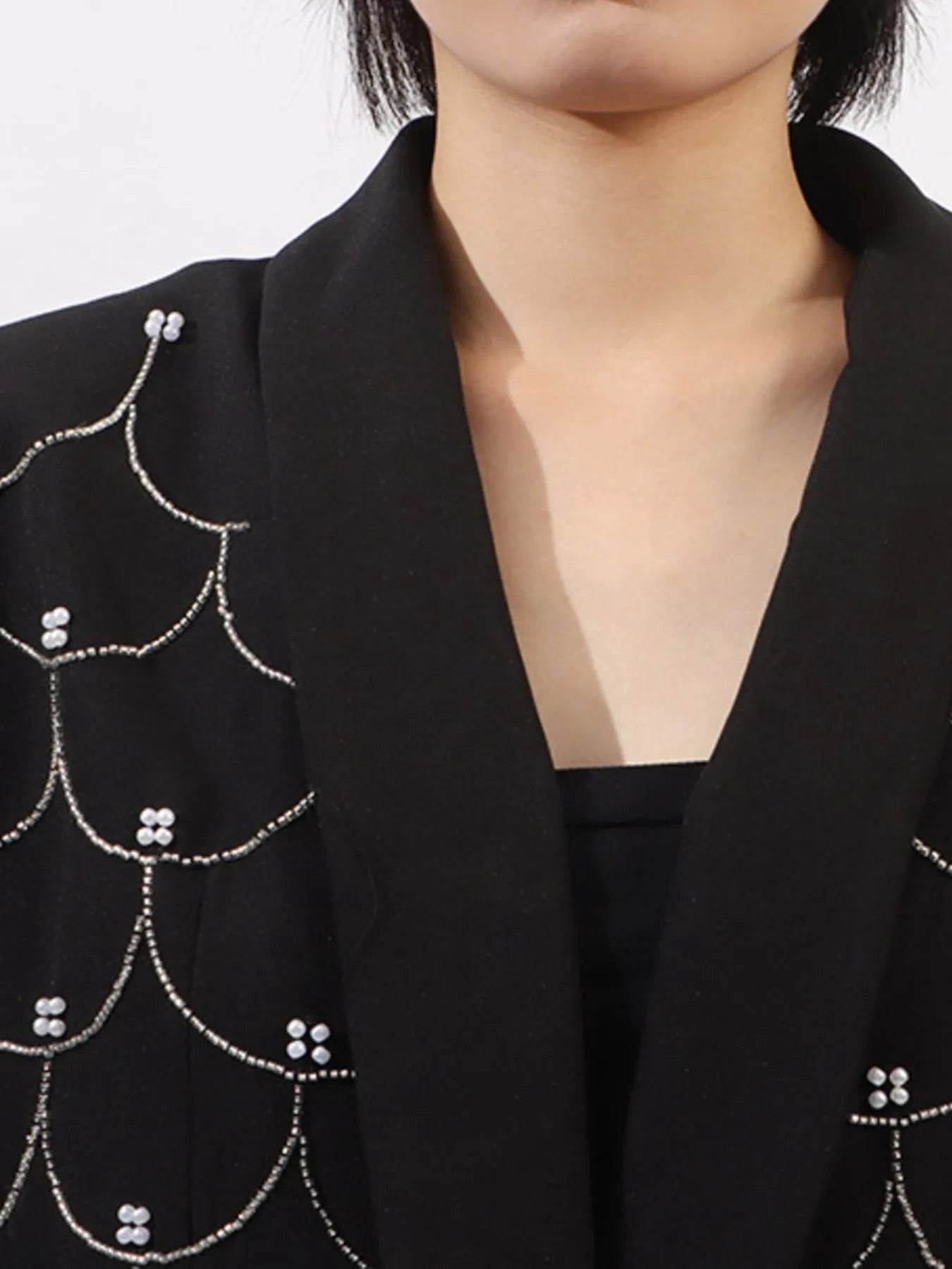 Pearl Detail Long Sleeve Blazer - Tredona LLC