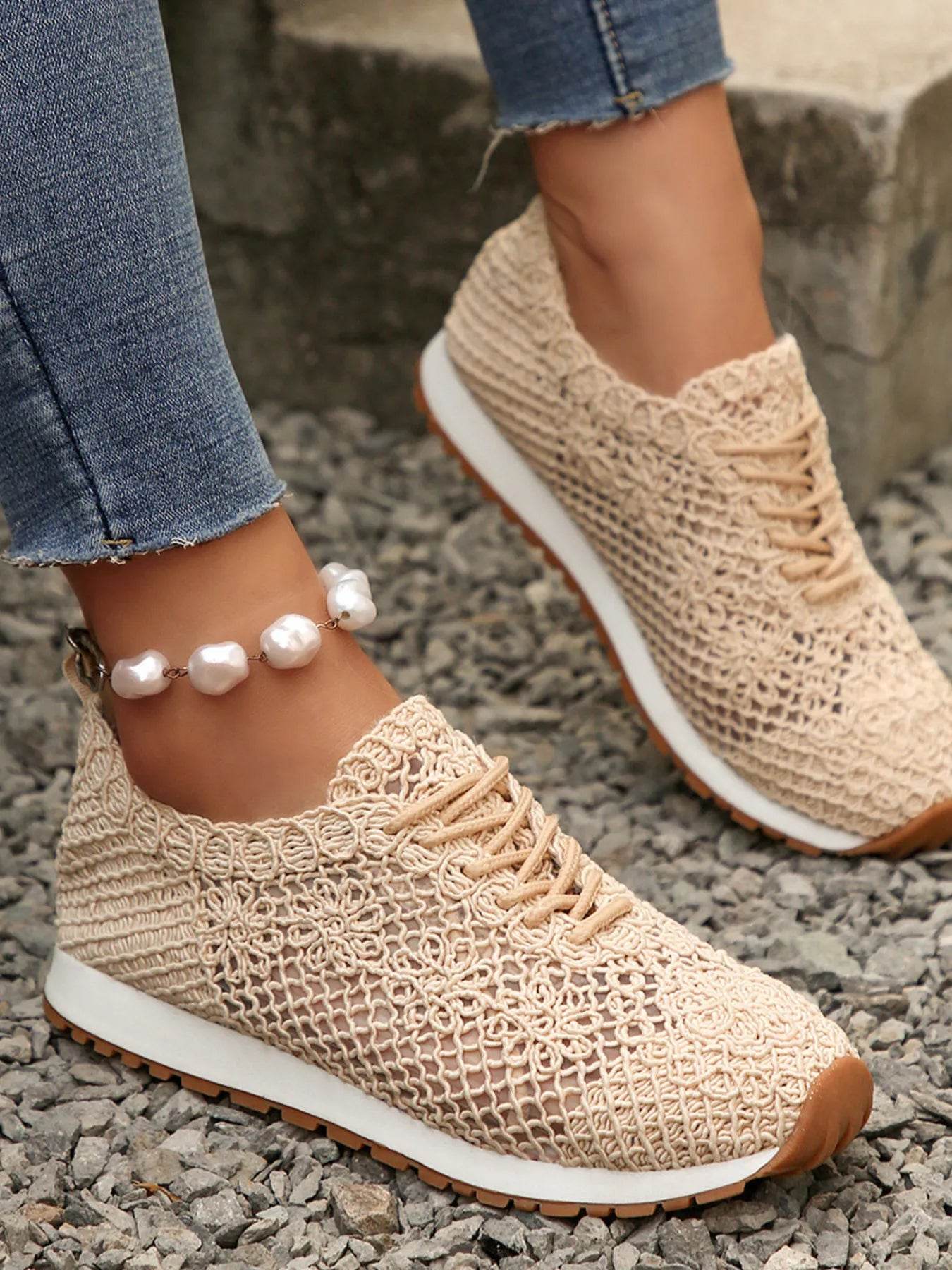Breathable Mesh Lace-Up Sneakers - Tredona LLC