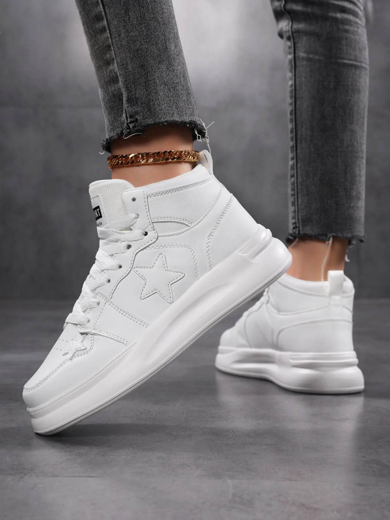 Star Pattern Lace Up Sneakers - Tredona LLC