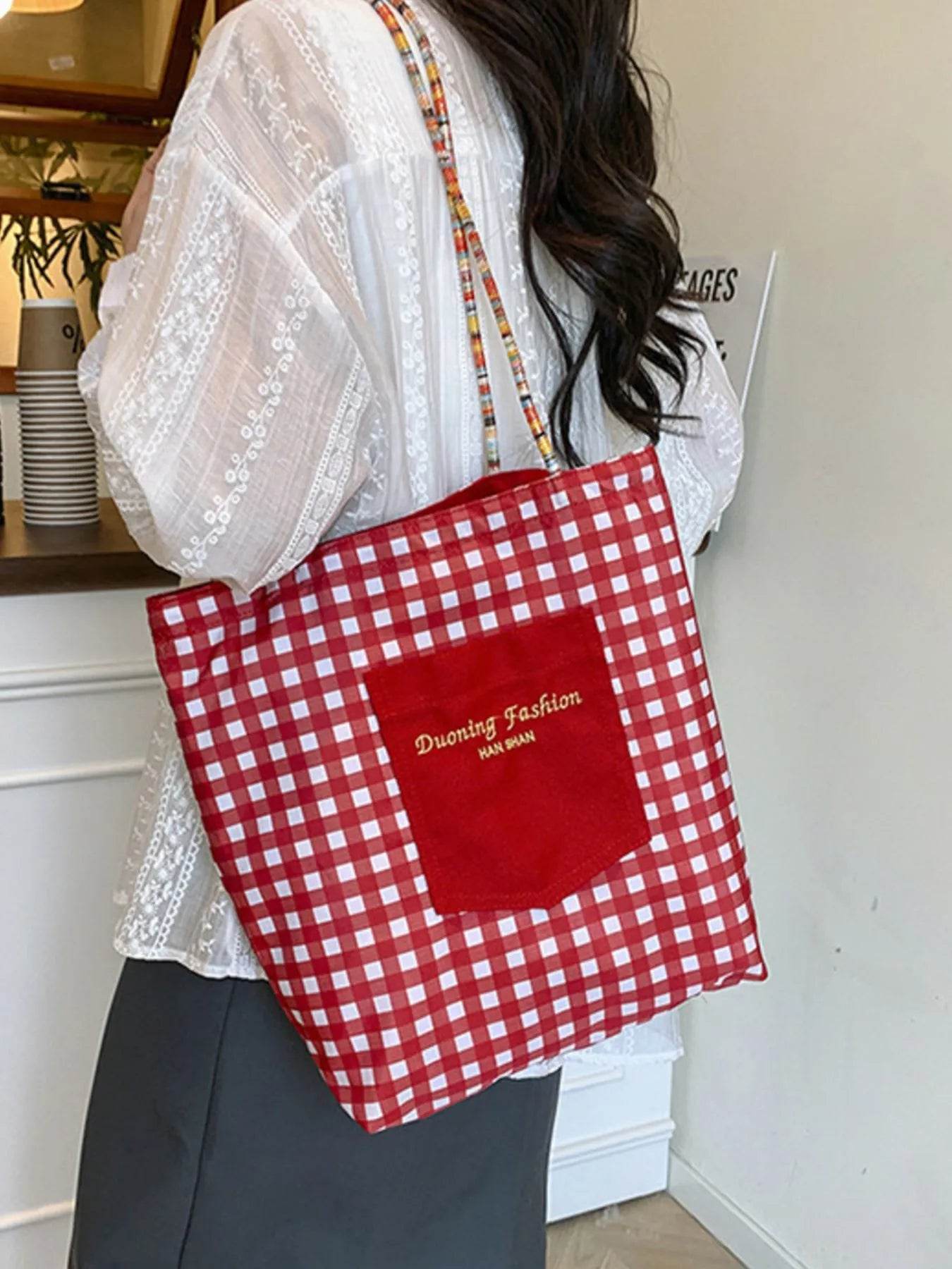 Gingham Pattern Tote Bag - Tredona LLC