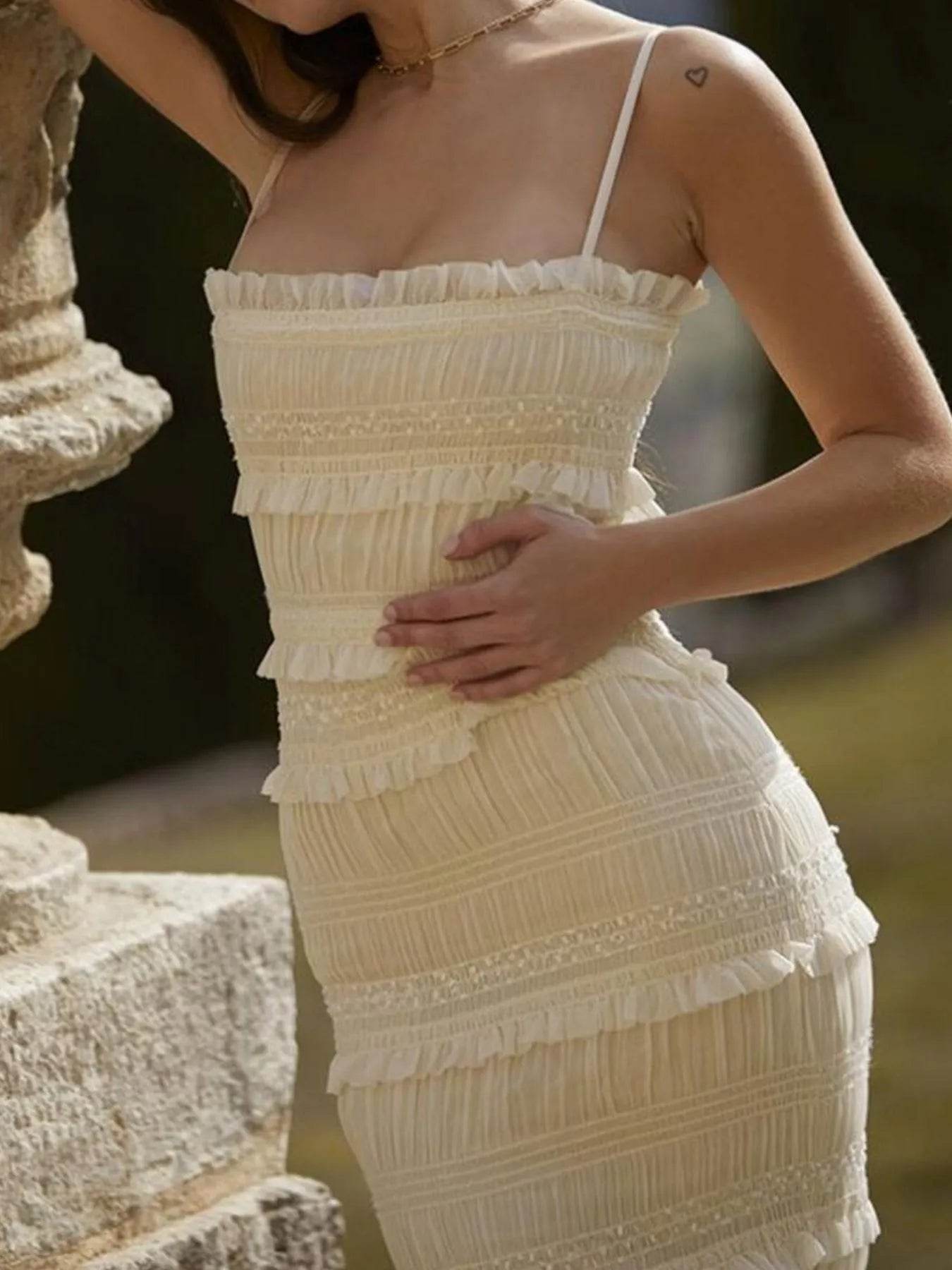 Frill Tiered Textured Maxi Cami Dress - Tredona LLC