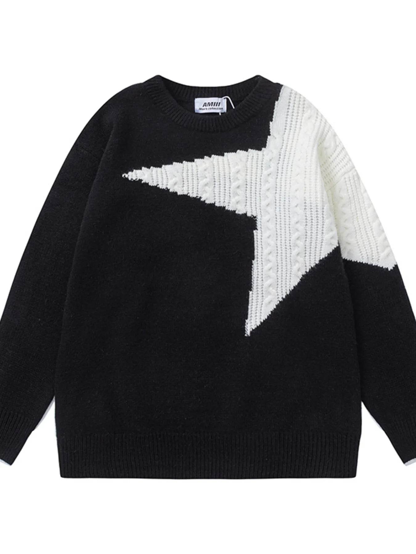 Men's Oversized Star Pattern Knit Sweater - Tredona LLC