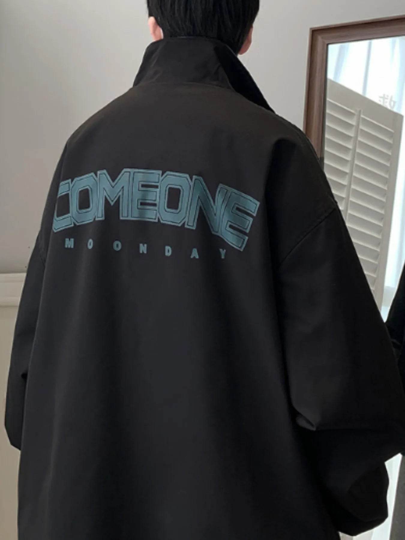 Men's Letter Zip Up Long Sleeve Jacket - Tredona LLC