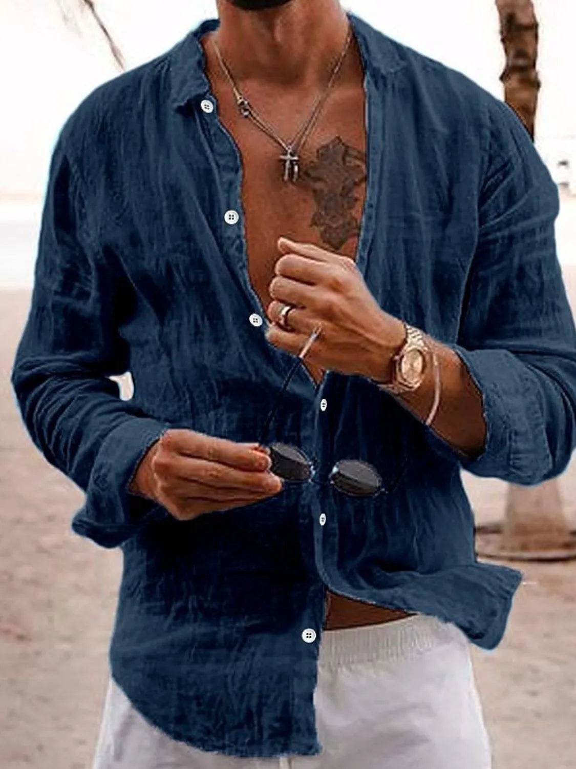 Men's Full Size Button Up Long Sleeve Shirt Plus Size - Tredona LLC