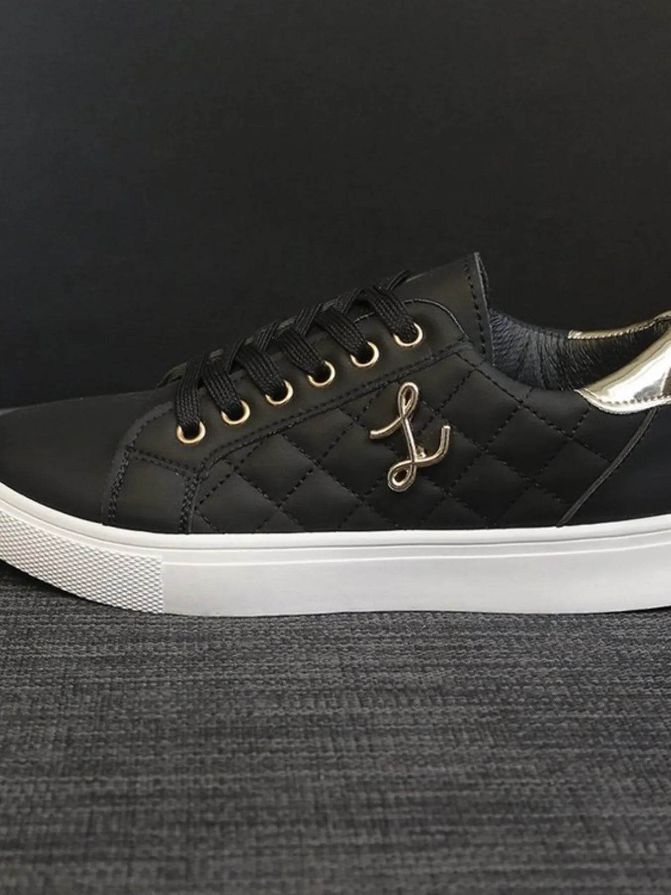 Quilted Platform Sneakers with Metallic Gold Accents - Tredona LLC