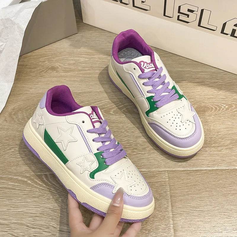 Contrast Star Round Toe Athletic Sneakers - Tredona LLC