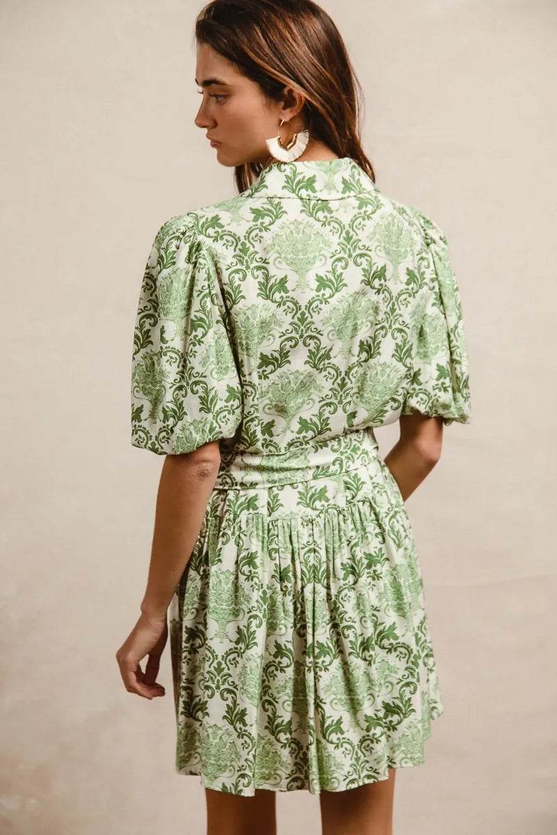 BiBi Tied Floral Short Sleeve Mini Shirt Dress - Tredona LLC