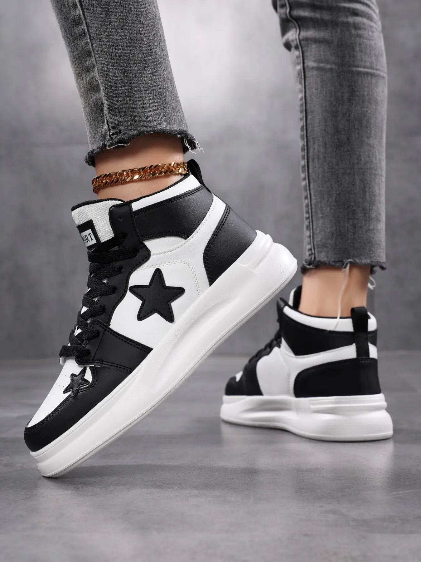 Star Pattern Lace Up Sneakers - Tredona LLC