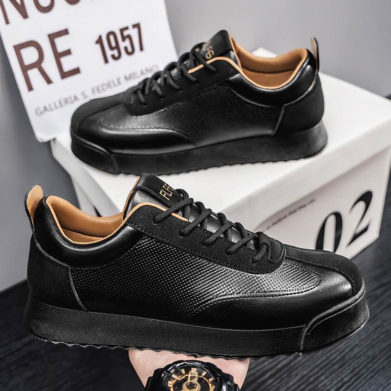 Black Work Casual Leather Shoes Low-cut - Tredona LLC