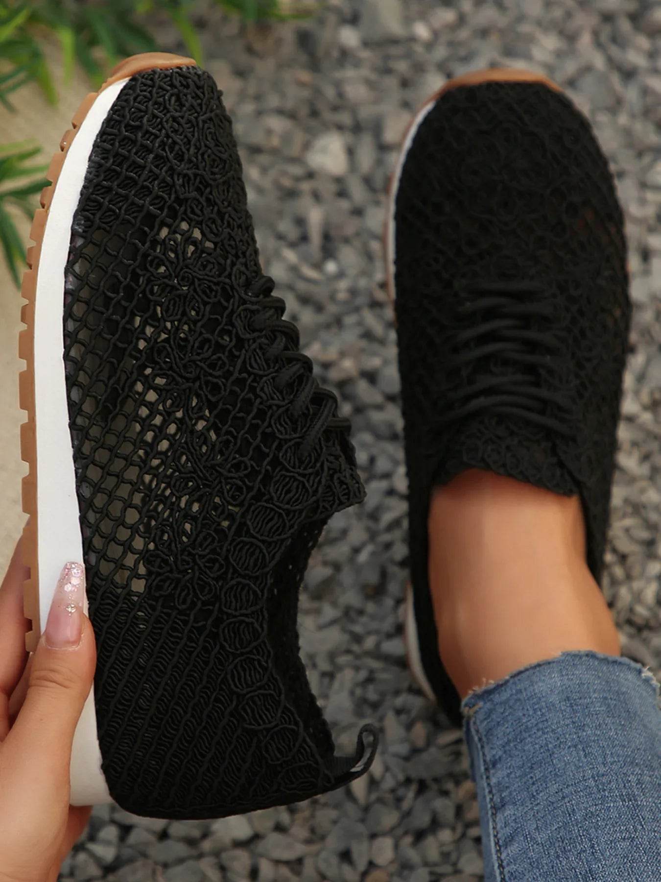 Breathable Mesh Lace-Up Sneakers - Tredona LLC