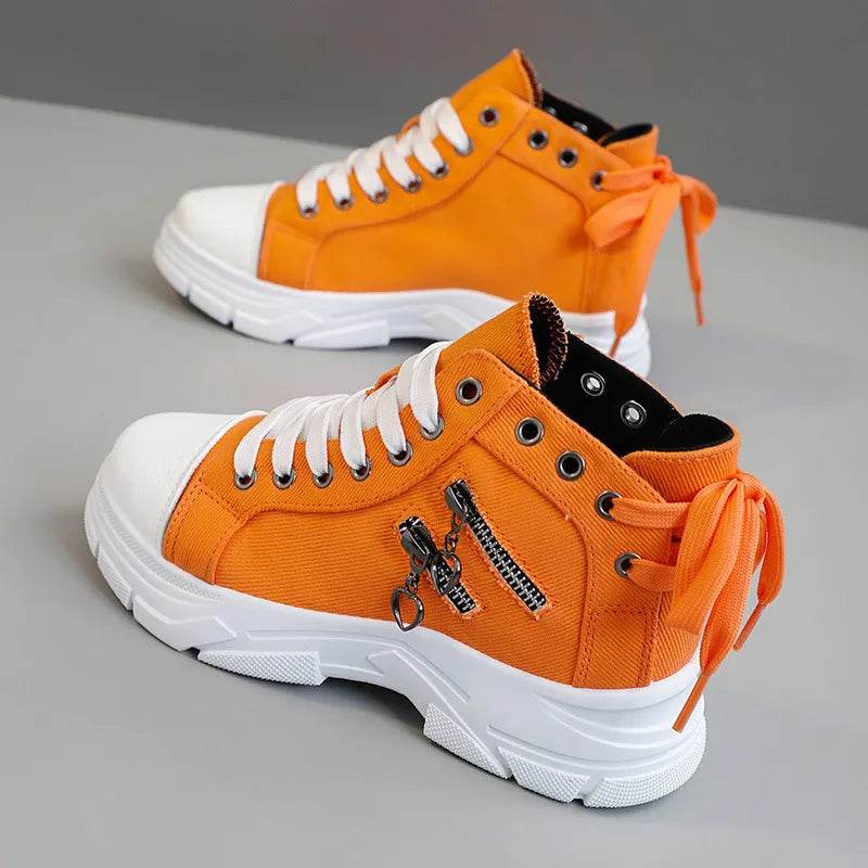 Decor Zipper Lace Up Round Toe Platform Sneakers - Tredona LLC